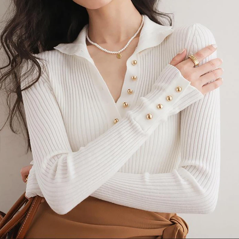 

Pullover Sweaters For Women 2023 Autumn Sweater Korean Style Button Jumpers Long Sleeve Top Femme Winter Womens Clothes Jerseys