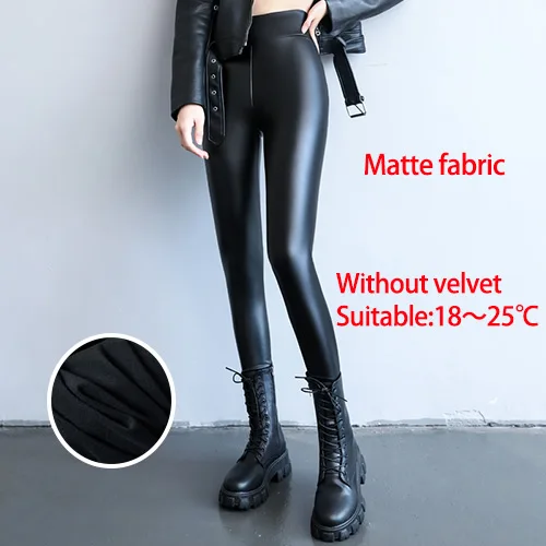 Autumn Winter Thick Warm Leggings Women Leather High Waisted Push Up Pants Velvet Black Slimming Faux Leather Leggings for Women brown leggings Leggings