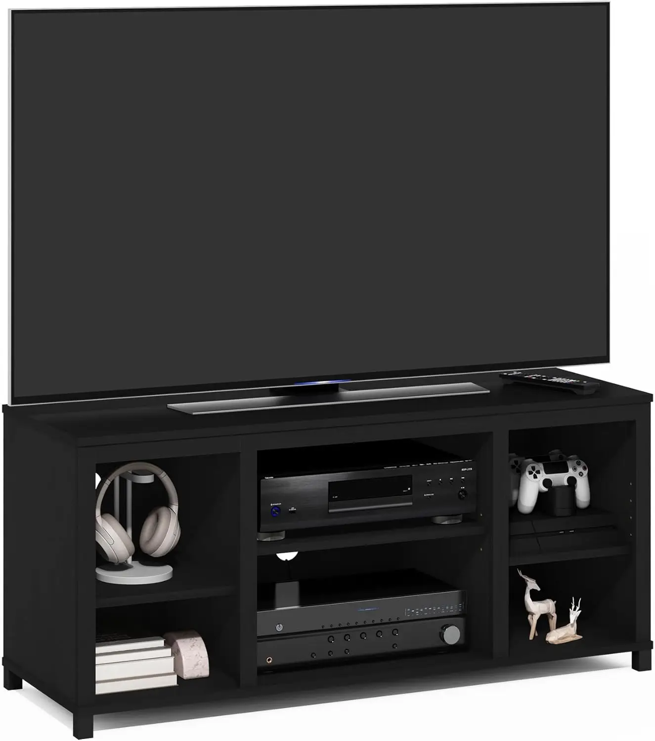 Classic TV Stand with Shelves for TV up to 55 Inch, Americano