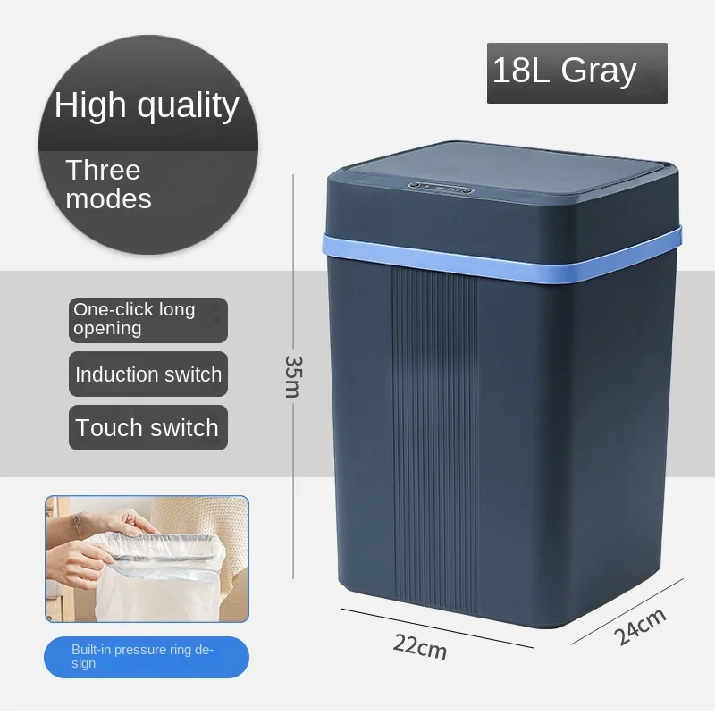 Smart Sensor Garbage Bin Kitchen Bathroom Toilet Trash Can Automatic Induction Waterproof Bin with Lid 12/14/16/18L