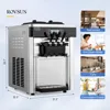 Commercial ice cream machine with 5.3 to 7.4 gallons per hour, equipped with 2 X 1.6 gallon hoppers for 3 flavors, 2200W 6