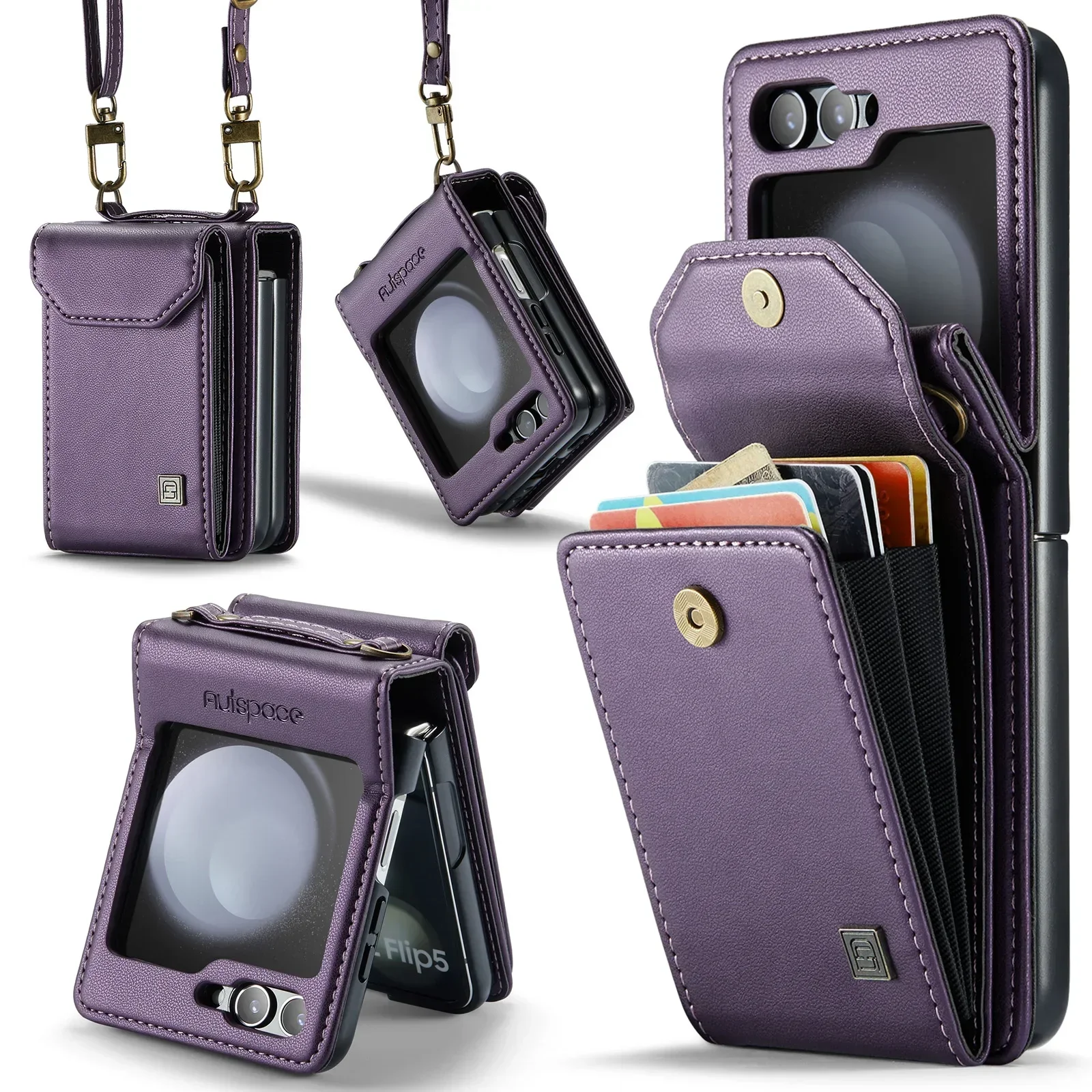 Leather Crossbody Lanyard Wallet Case with Card Slot and Shoulder Strap