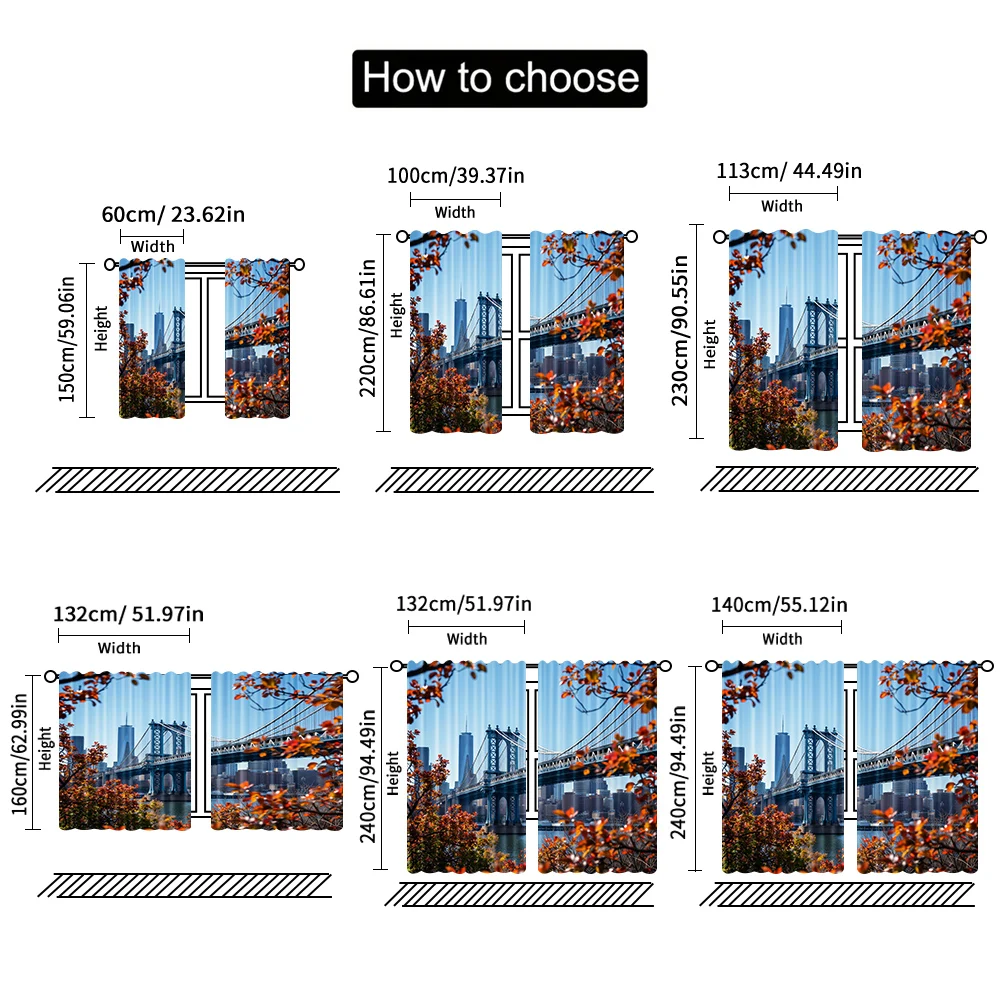 2pcs, 2D flat Party Curtains Bridge and New York Skyline Durable Polyester,Without Electricity Party Decorations Suitable for 4