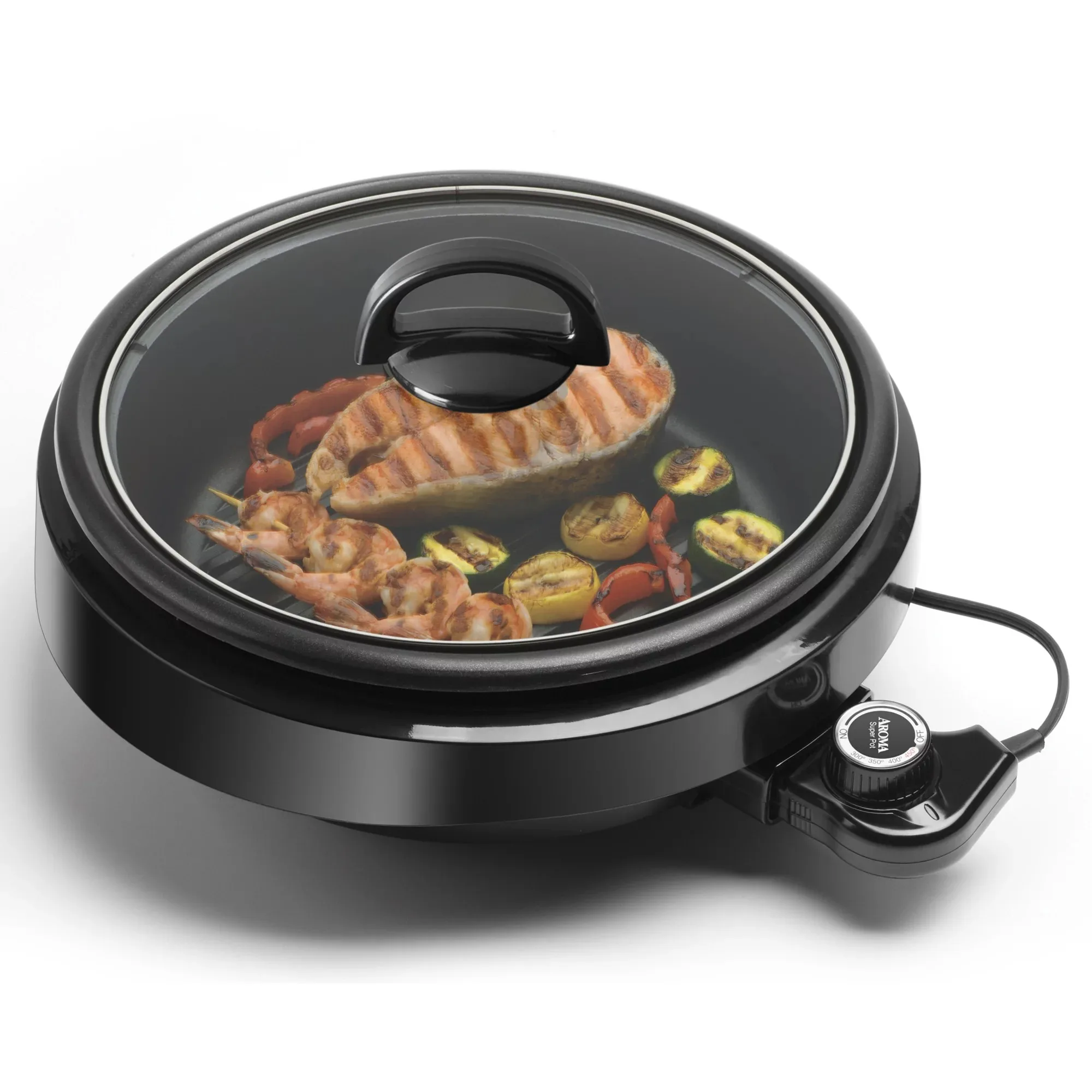 

3Quart 3in-1 Grill for Grilling Slow Cooking Steaming Braising and Serving Black