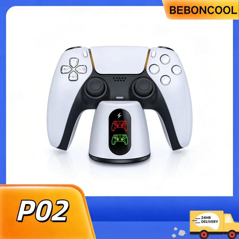 BEBONCOOL 플레이스테이션 5 컨트롤러용 듀얼 고속 충전기 충전 스테이션 LED 표시기 PS5 게임패드용 충전 도킹 스테이션