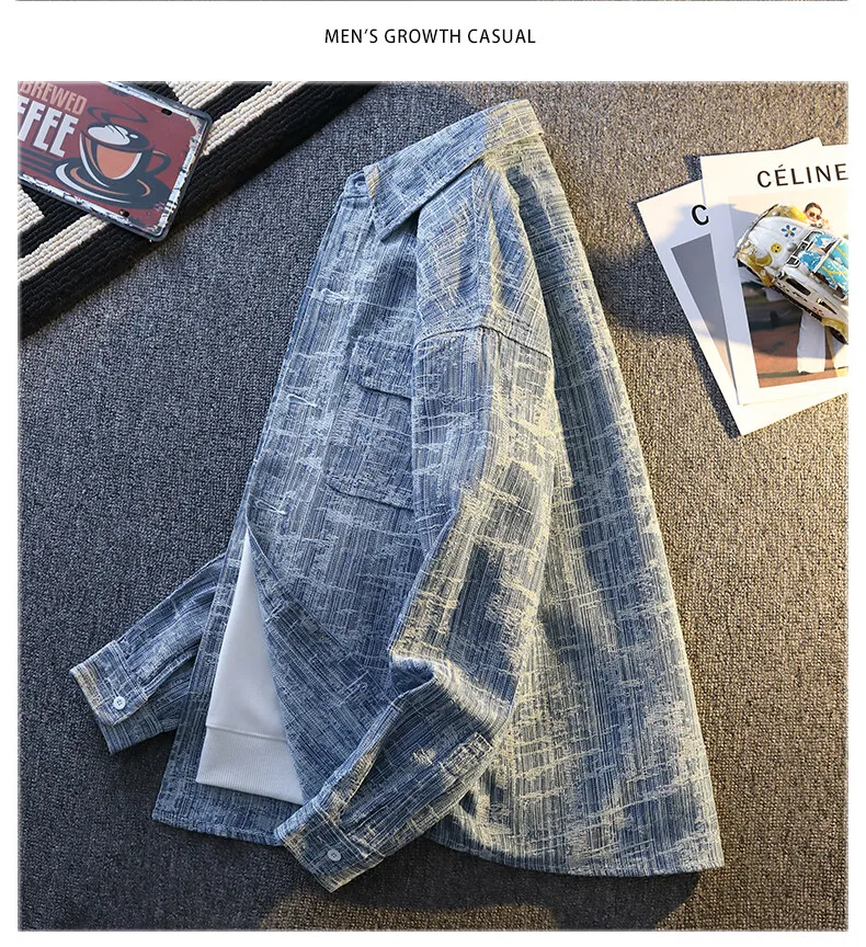 Klassische Herren-Jeansjacken aus blauem Karo-Baumwolldenim – Lässige Streetwear, winddichte Oberteile für Frühling/Herbst 2026 – Jugend-Jeansmäntel – Detail 10