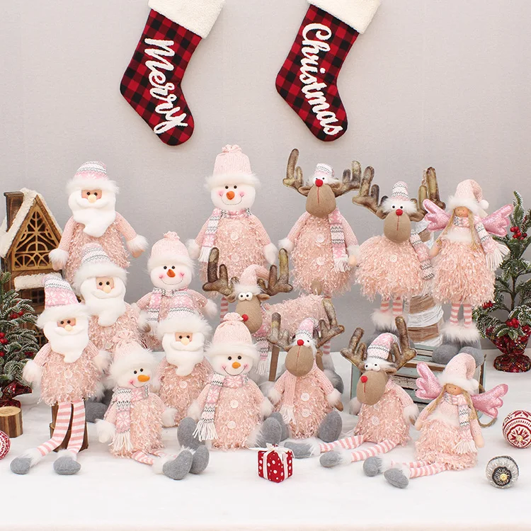 

66 Cm / 33 Cm Cute Sitting Telescopic Pink Elderly Snowman Doll Decoration Window Home Hotel Decoration Holiday Gift Navidad