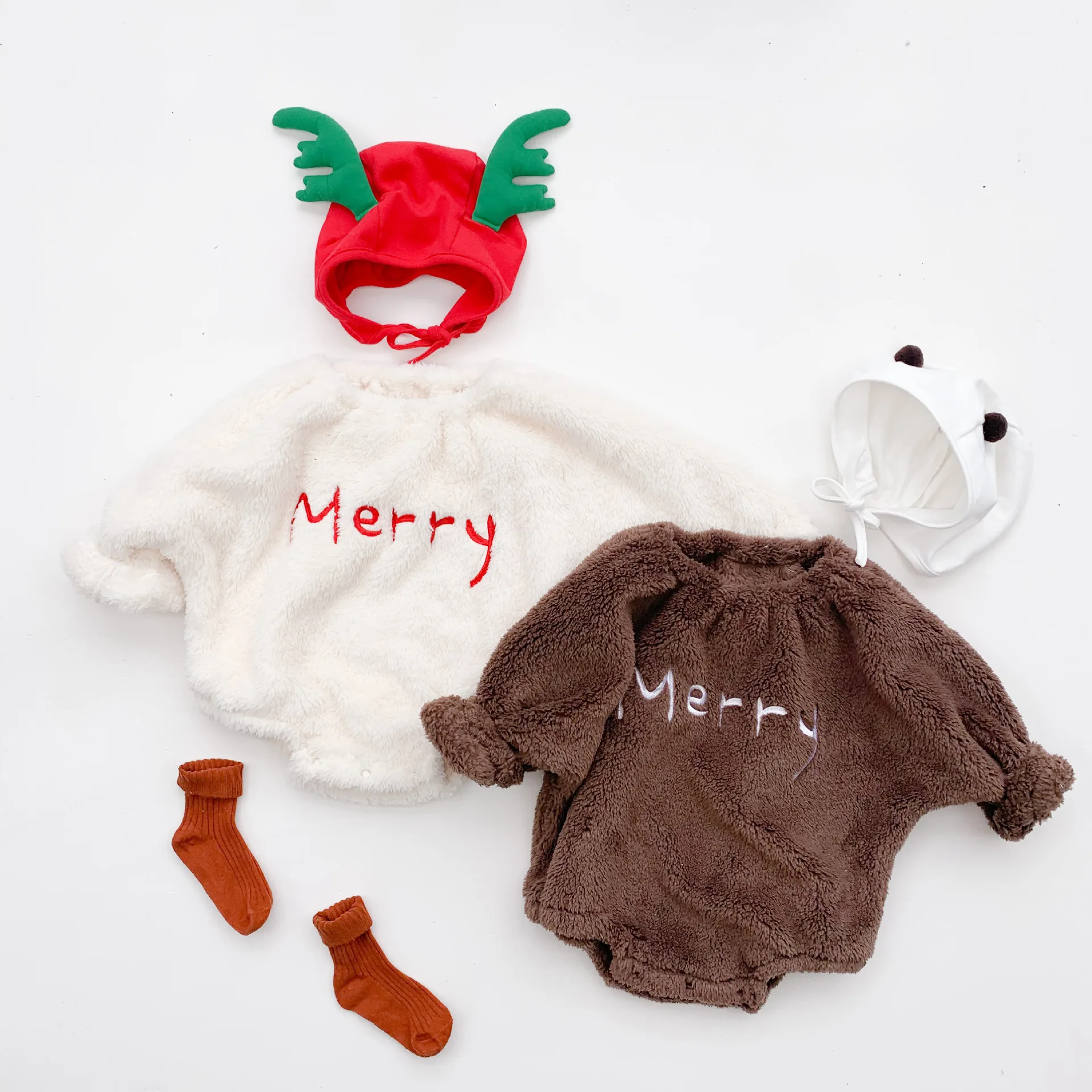

autumn winter infant girls romper Christmas letter embroidery fluffy baby girls bodysuit warm lamb fleece toddler girl jumpsuit