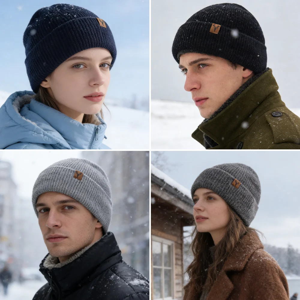 New Unisex Winter Hat Fleece Lined Warm Cap Stylish Soft Beanie Hat For Men Women Outdoor Ski Sports Knitted Hat
