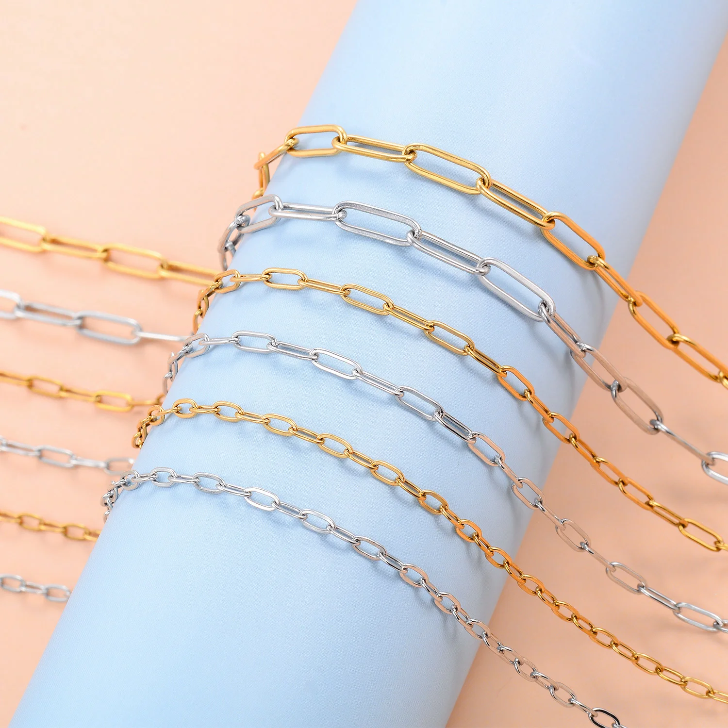 Paper Clip Bracelet Stainless Steel Rectangle Link Simple 2.5mm/2.7mm/4.0mm Wristband Minimalist No Fade Jewelry