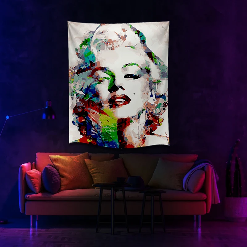 

Female Star Marilyn Monroe Print UV Fluorescent Tapestry For Wall Hanging Cloth Living Room Bedroom Independent Room Decoration