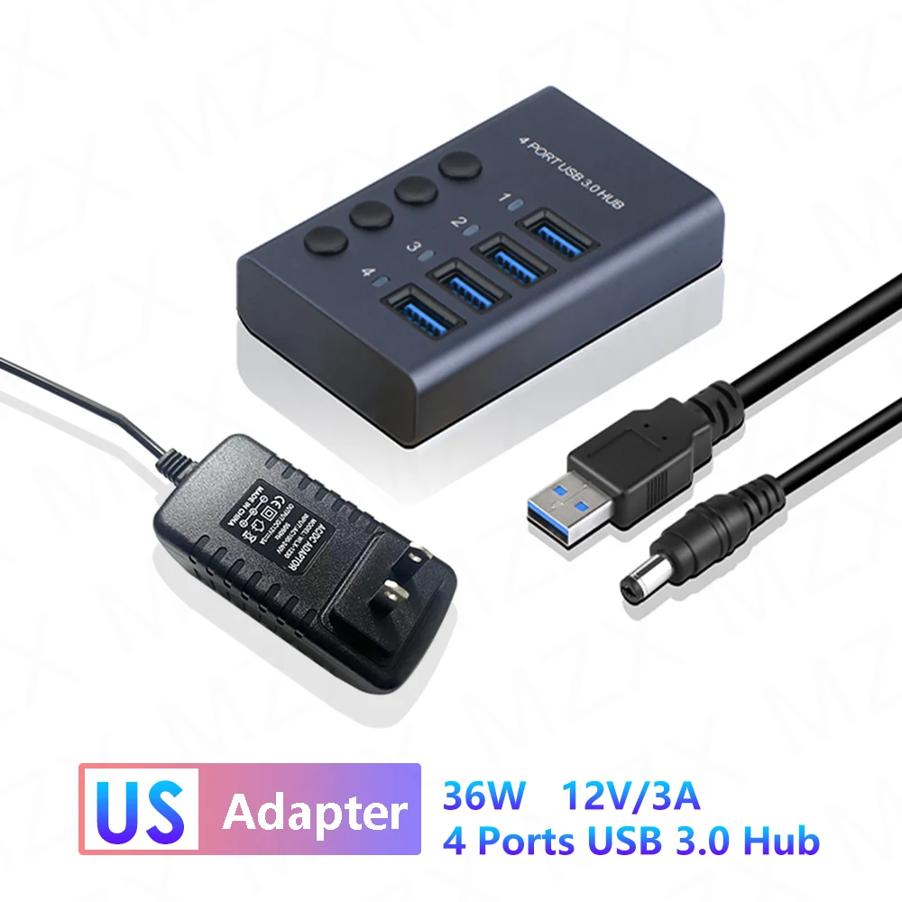 Premium Aluminum USB 3.0 Hub with Multiple Ports and Switch Adapter