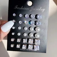 12 Pair/Lot White Shiny Wedding Stud Earrings Set for Women Men Crystal Jewelry Accessories Oorbellen Jewelry Earrings 3