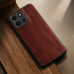 Stylish Wooden Pattern PU Leather Phone Case for Moto g play 2026 (Brown)