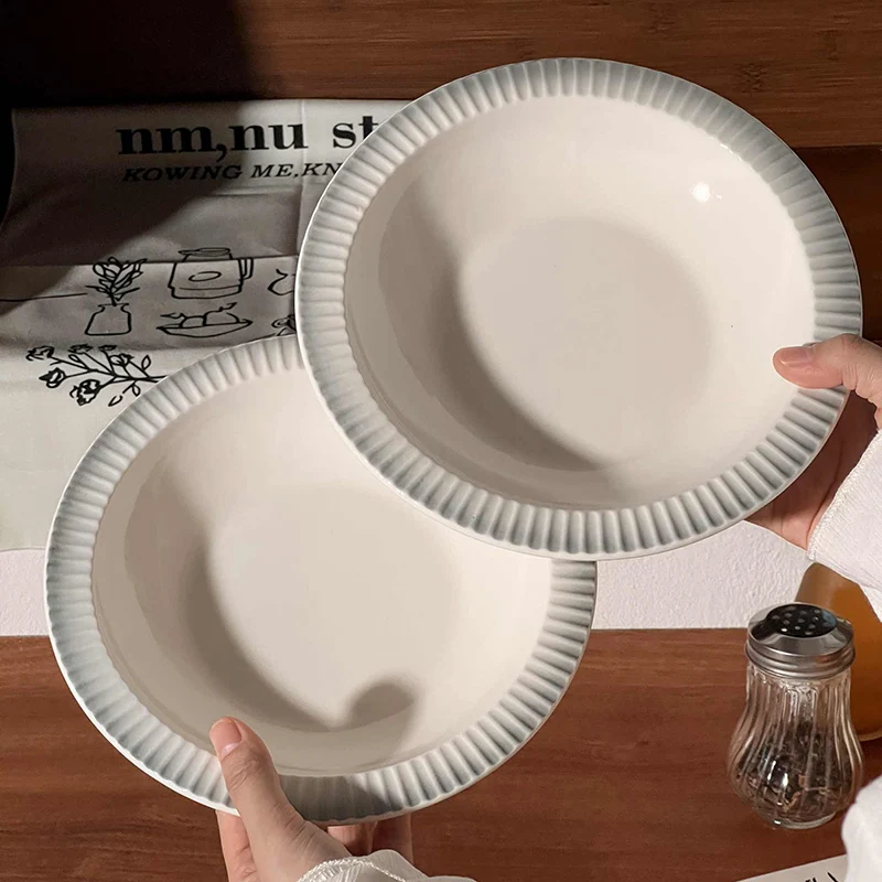 Underglaze Ceramic Deep Dish Round Vegetable Salad Plate Breakfast Pasta Plate Simple Dessert Plates Tableware