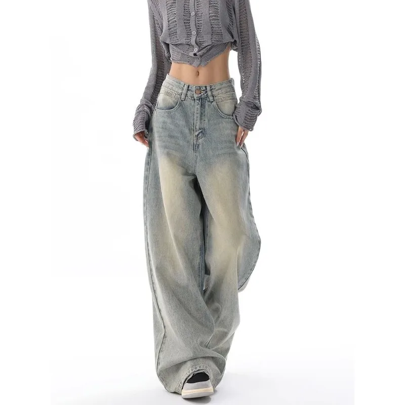 Deeptown Vintage Women's Jeans Y2k Grunge Oversized Baggy Denim Pants Female Wide Leg Korean Fashion Loose Trousers Streetwear qweek vintage high waist jeans women y2k harajuku loose korean fashion wide leg pants oversized straight casual denim trousers