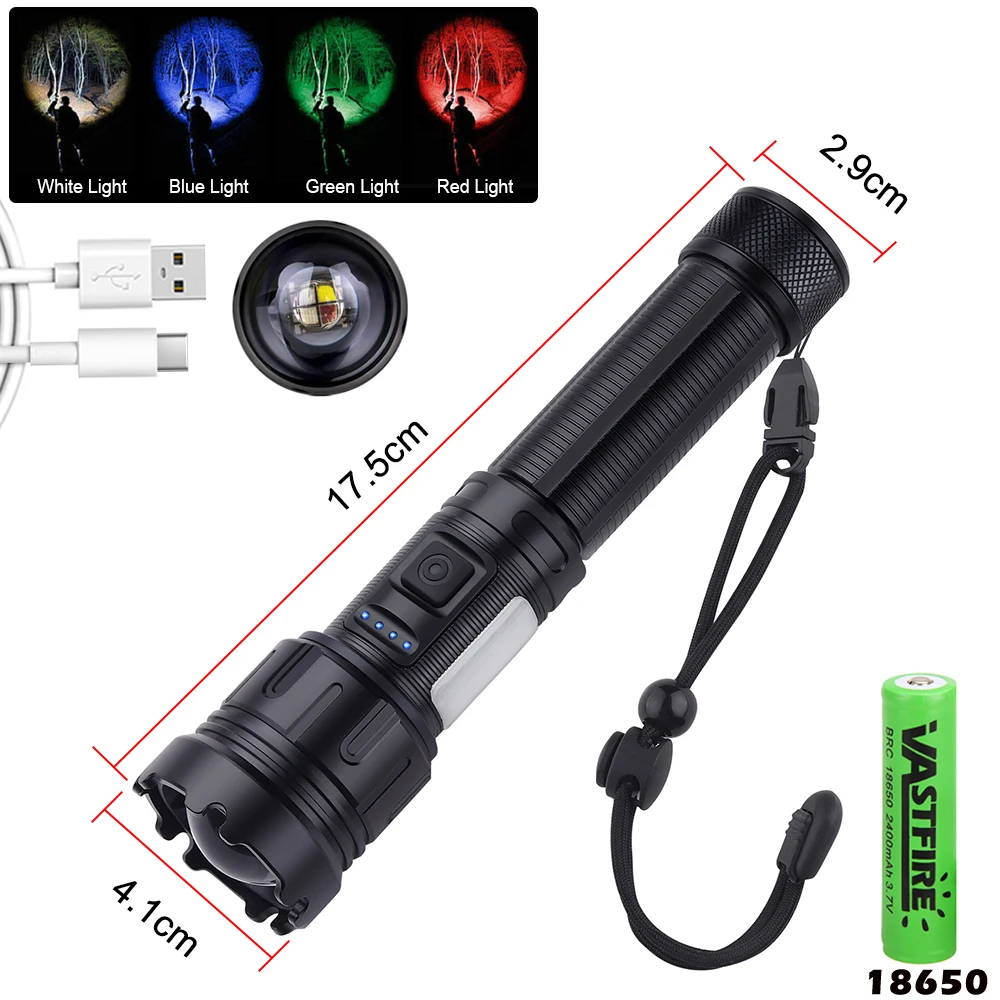 Lampe Torche LED 7-en-1 Multicolore - Focale Réglable, Aluminium - Neuf