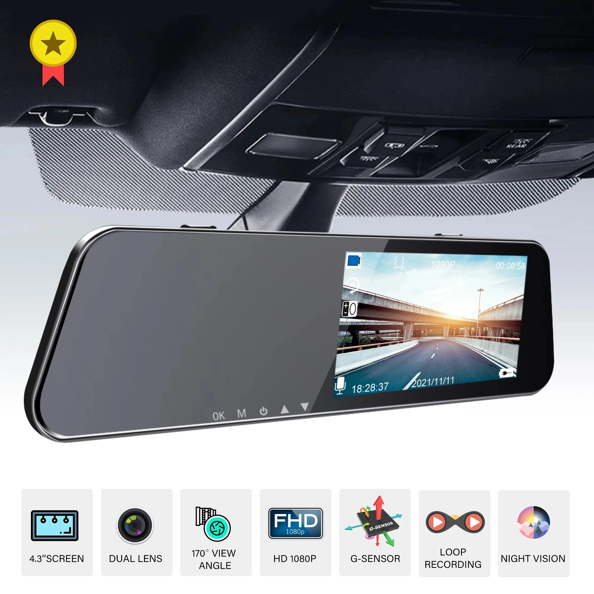 Car-HD-Dual-Lens-Driving-Recorder-Night-Vision-Rearview-Mirror-4-5-Inch ...