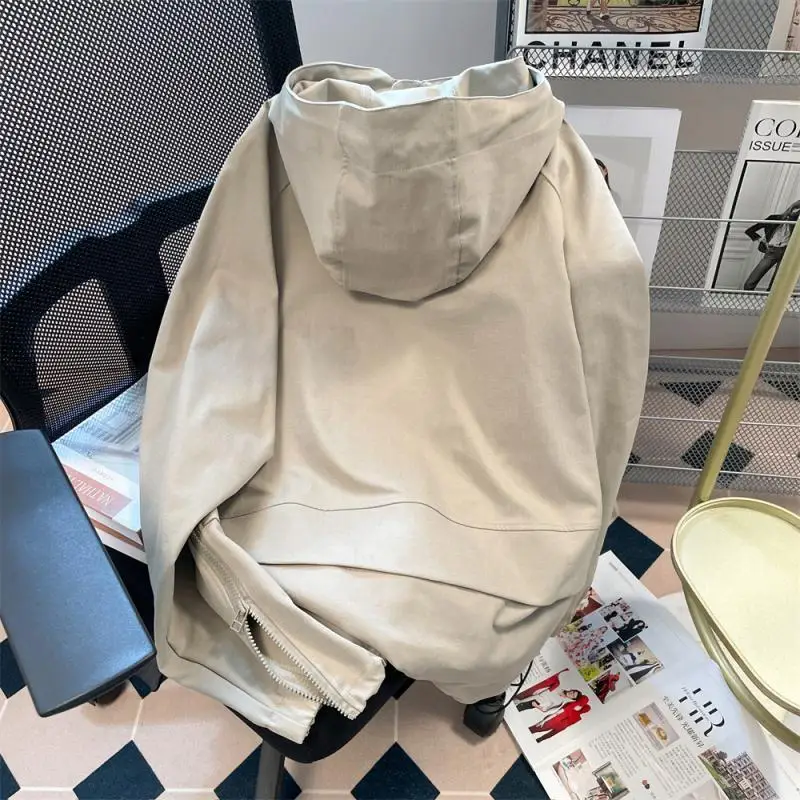 DAYIFUN Japanese Workwear Hooded Sweatshirts Women Loose High Street Casual Splicing Design Pullovers Solid Oversize Top Coat