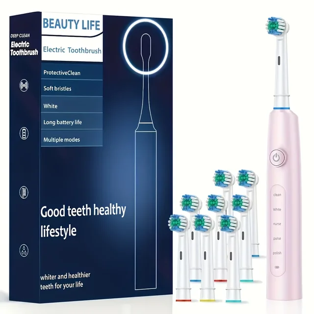 Electric Rotating Toothbrush Deep Clean Whitening Teeth for Adult Ultrasonic Toothbrush with 4/8pcs Refill Replacement Heads 6