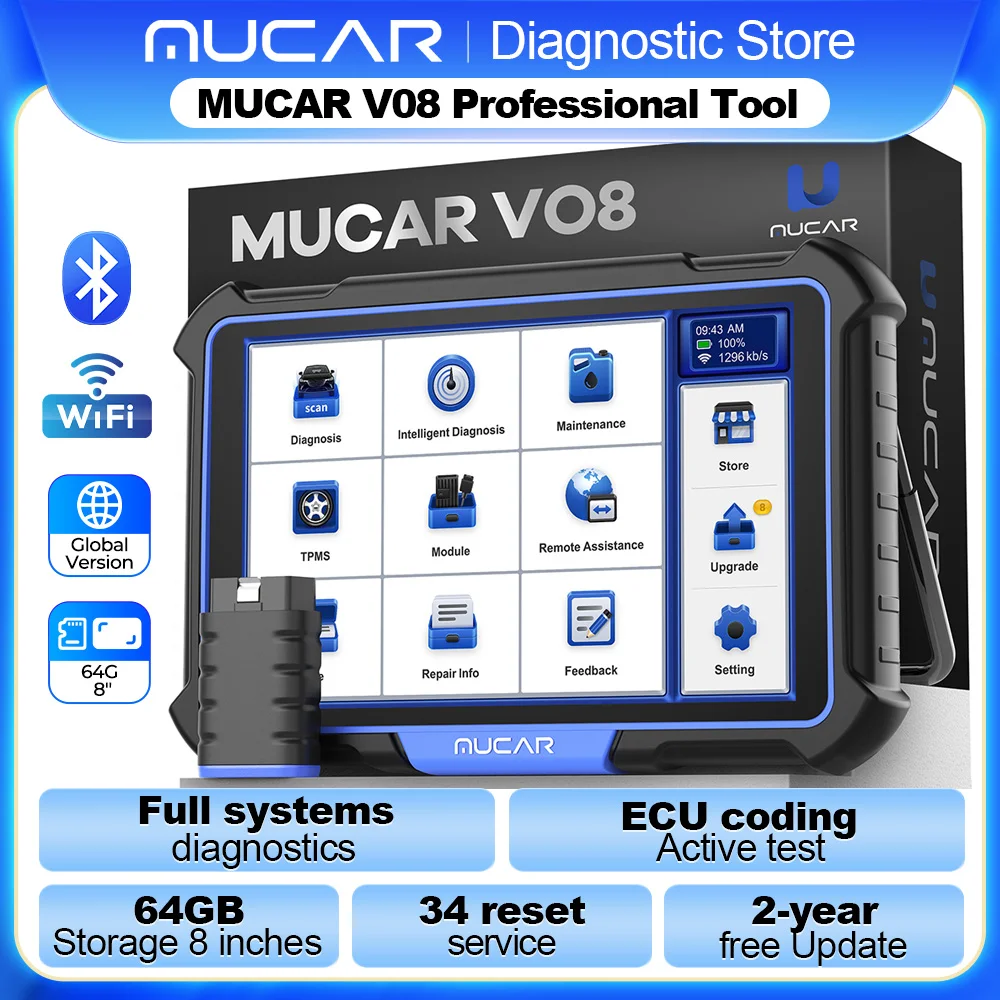 

MUCAR VO8 OEM Full System Diagnosis OBD2 Scanner Diagnostic Tool ECU Coding Active Test 34 Reset Services 4+64G Andriod System