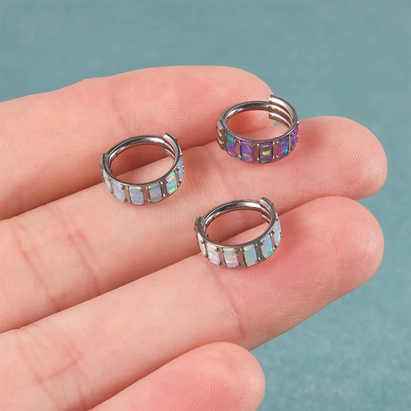 1PC G23 Titanium Piercing Hoop Earrings Zircon Clicker Nose Rings Septum Helix Conch Cartilage Tragus Lobe Piercing Jewelry 16G