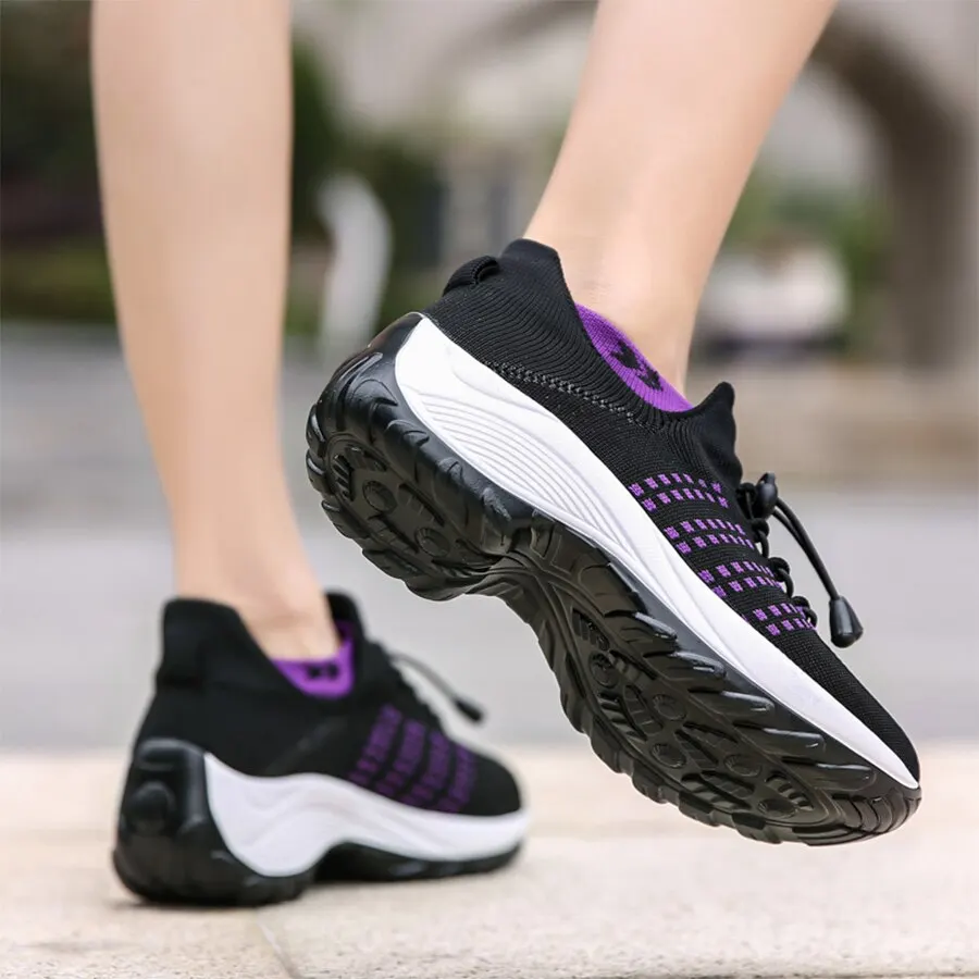 Sneakers Shoes Women Fashion for Walking Fitness Sport Chunky Platform Height Increasing Breathable Loafers Elastic