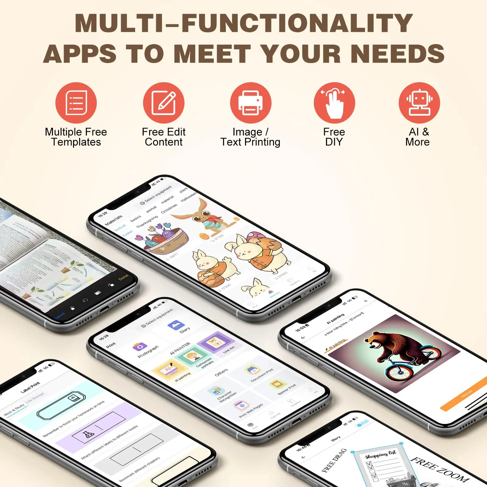 Portable Sticker Printer, Thermal Pocket-Style with APP Control & Multiple Templates (Standard Set: Printing Machine