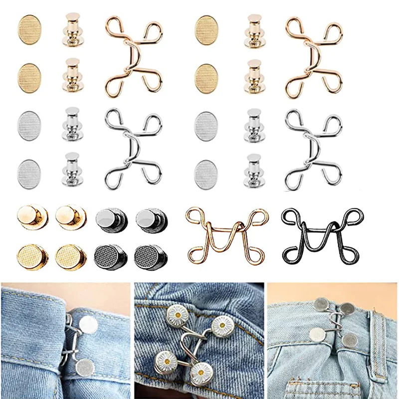 Lot de 4 boutons en perles pour jeans, réglables, extensions, boutons  détachables, sans couture, bouton instantané pour pantalon