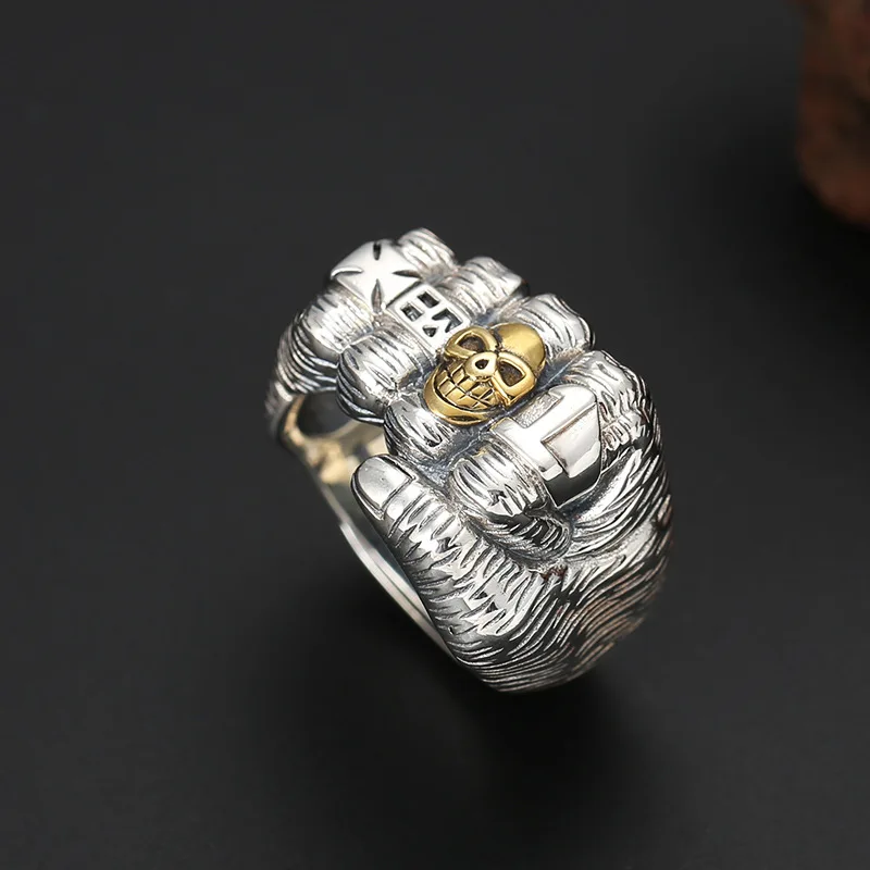 Retro Golden Skull Fist Ring For Men Punk Gothic Rock Hiphop Open Ring Handmade Unisex Jewelry Bikers Accessories Lovers Gift 4