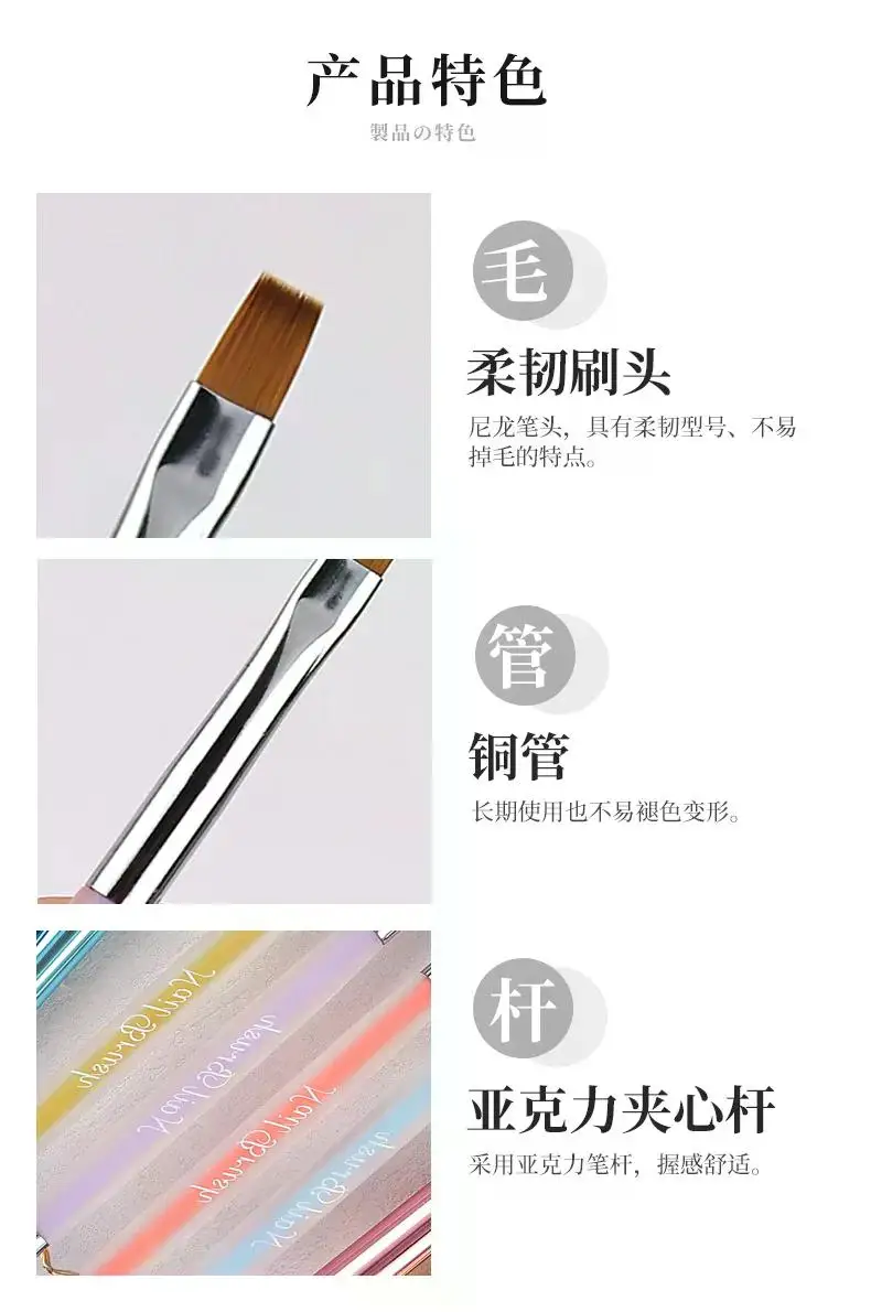 Description Picture 5 of itemDouble-end Crystal Handle Construct Pen Shape Lay Glue Nail Brush Painting Gel Brush Light Therapy Pen Draw Line Drawing Pens