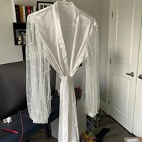 Bridal Gown with Pearl Tulle Robe Luxury High Grade Bathrobe Sexy Nightwear Women's Robe Silk Satin Pajamas Bride - Image 4