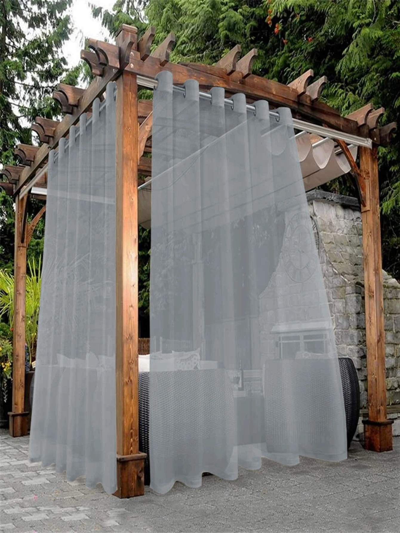 Waterproof Sheer Curtains - Translucent Black White Gray Outdoor Curtains