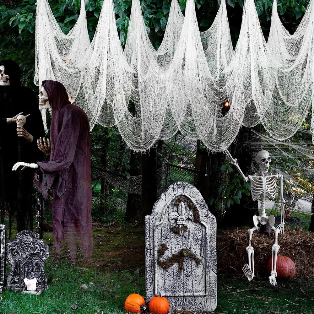 30 × 72 Zoll Halloween schwarz Horror Stoff gruseligen Stoff Stoff Halloween Dekorationen Spukhaus im Freien hängen gruselige Gaze Dekor – Detail 16