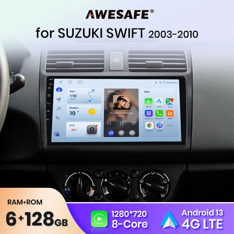 AWESAFE Wireless CarPlay Android Auto Car Radio For SUZUKI SWIFT 2003-2010 GPS Navi SWC FM BT Plug and Play DSP Stereo