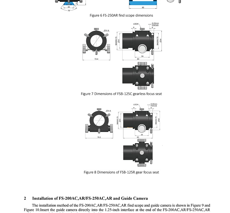 FS Series Guide Scope 200/250mm AC AR Precision Guiding DeepSpace Photography Focus-Free Tracking Scope