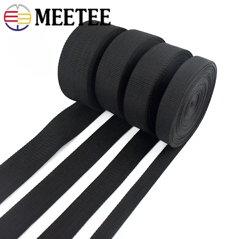 10M Meetee 20mm-100mm Black Polyester Webbing Band Backpack Strap Pet Collar Tape Belt Bag Sewing Bias Clothes Ribbon Accessory images - 6