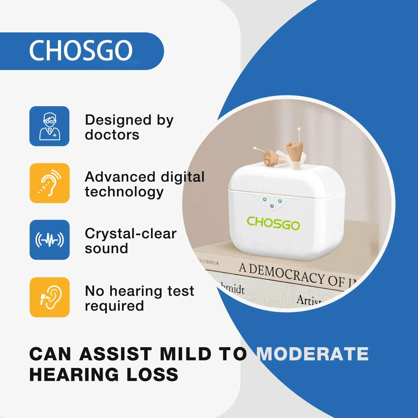 Hearing Aids CIC Binaural Rechargeable Digital For Adults With Intelligent Noise Cancellation, Full Digital Circuitry, High&Low 2