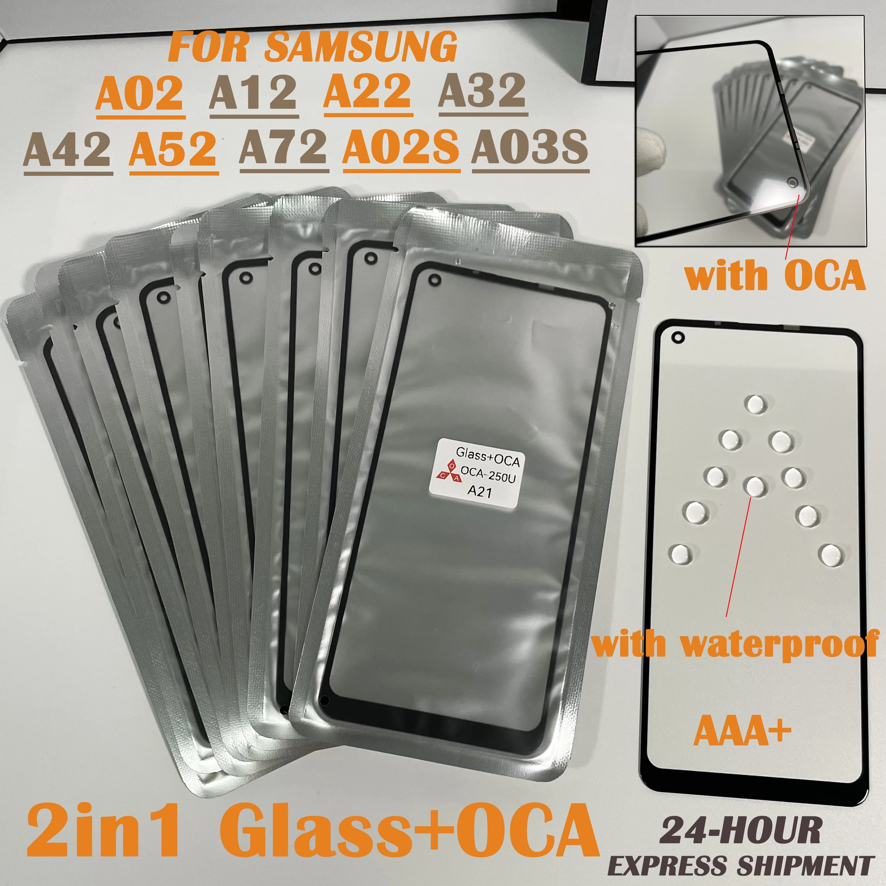 LCD Display Replacement 1pcs LCD Front GLASS+OCA Touch Screen For Samsung Galaxy A02 A12 A22 A32 A42 A52 A72 A02S A025 A03S Outer Lens Replacement glass screen replacement touch screen digitizer replacement