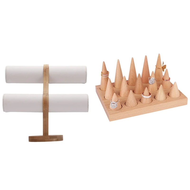 

Поднос для демонстрации колец, держатель для хранения ювелирных изделий, бамбуковый дисплей для ювелирных изделий, браслет, белая кожа