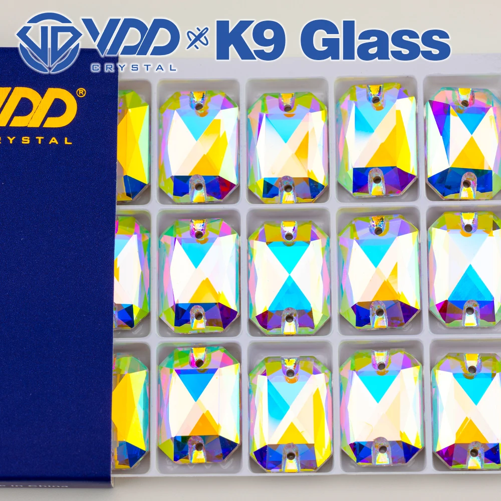 VDD Smaragdschliff, mehrere Farben, hochwertiges K9-Glas, zum Aufnähen von Strasssteinen, Kristall-Nähsteine mit flacher Rückseite für Bekleidungsdekorationen – Detail 5