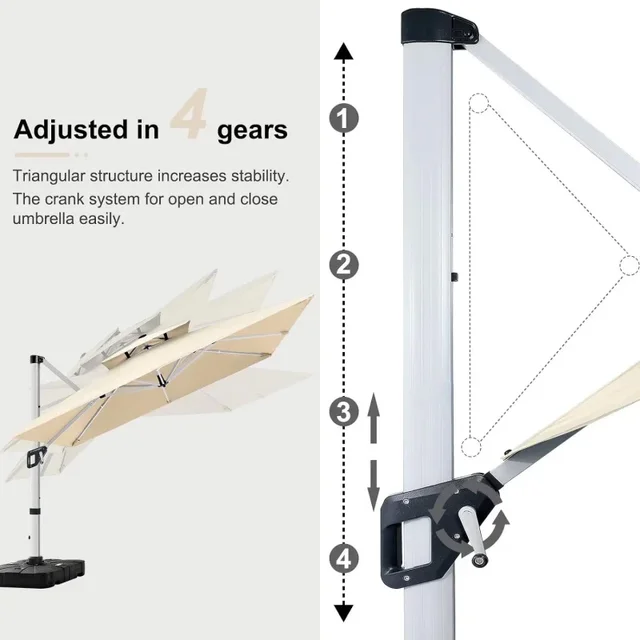 10x13ft Patio Umbrella - Large Windproof Cantilever Umbrella with 360-degree Rotation,Outdoor Offset Rectangle Umbrella for Back - Image 4