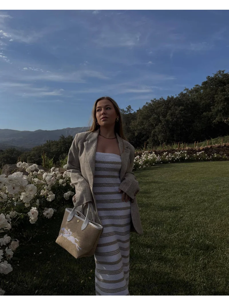 Backless Contrast For Women Dress Slim Holiday Beach Striped High Waist Off-Shoulder Maxi Dress Skinny Casual Long Dress