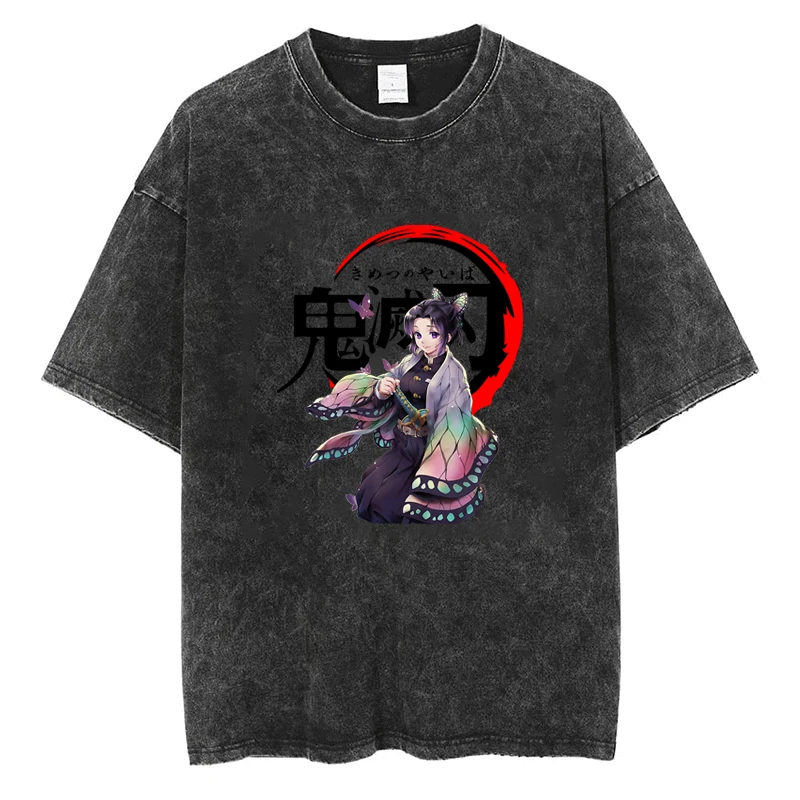 

Kochou Shinobu T Shirt Anime Demon Slayer Print T-shirt y2k Harajuku High Street Casual Unisex Oversized Loose Tees Cotton Tops