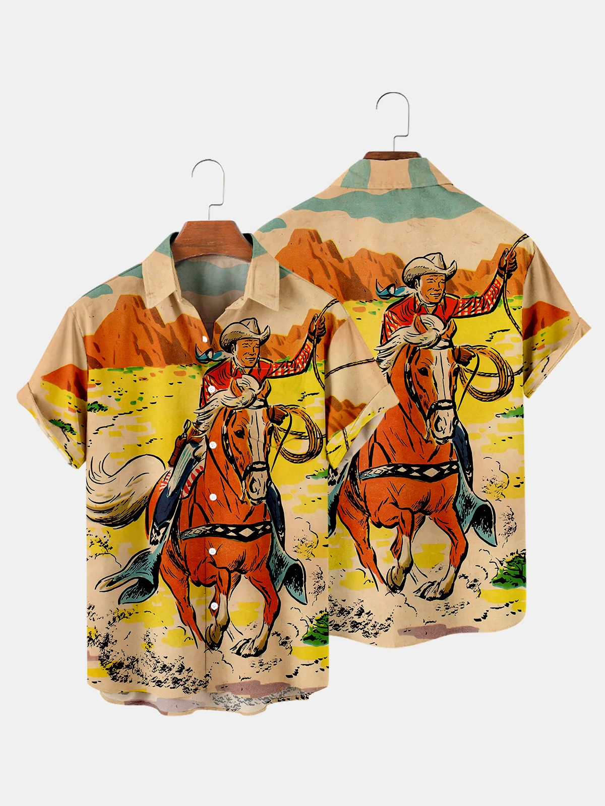 Hawaiian Cowboy Men's Shirt Cool 3D Digital Print Plus Size Western America Men's Top With Pocket Vintage Style Summer Outerwear 2