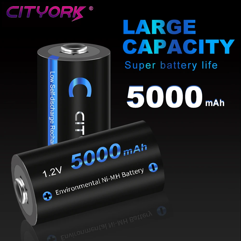 

CITYORK 1.2V 5000mAh C Size Battery Ni-MH LR14 C Cell Rechargeable Batteriy For Gas Cooker Car Toy Flashlight Radio+ USB Charger