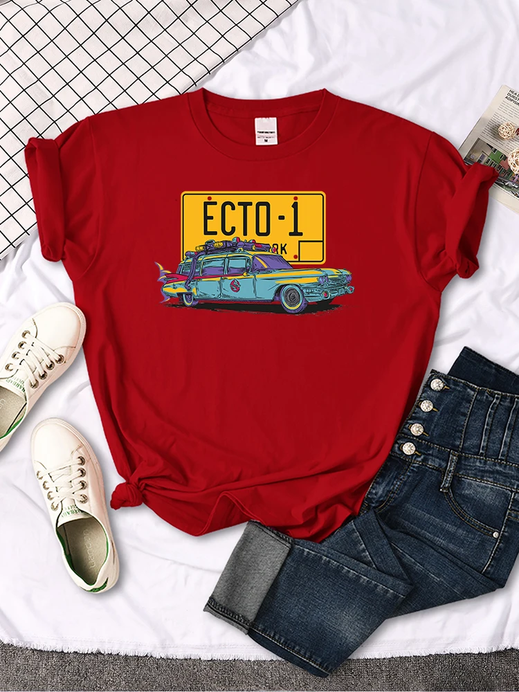 Ghostbusters Car Ecto-1 Print T-Shirt Female Oversized Vintage Fashion Clothing Women Summer Harajuku Shirts Tops Girl T Shirt