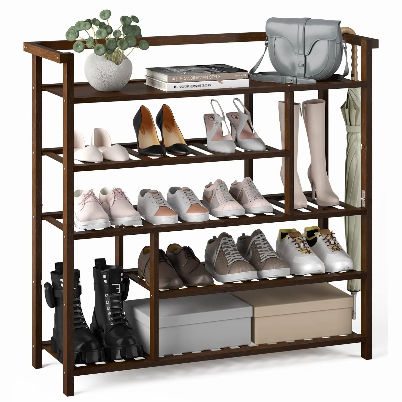 

Brown 5 Tier Bamboo Shoe Shelf, Spacious Shoe Organizer for Closet, Entryway, Bedroom