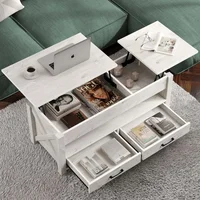 47.2" Lift Top Coffee Table with 2 Storage Drawers and Hidden Compartment Seventable Coffee Table ,Retro Center Table 2