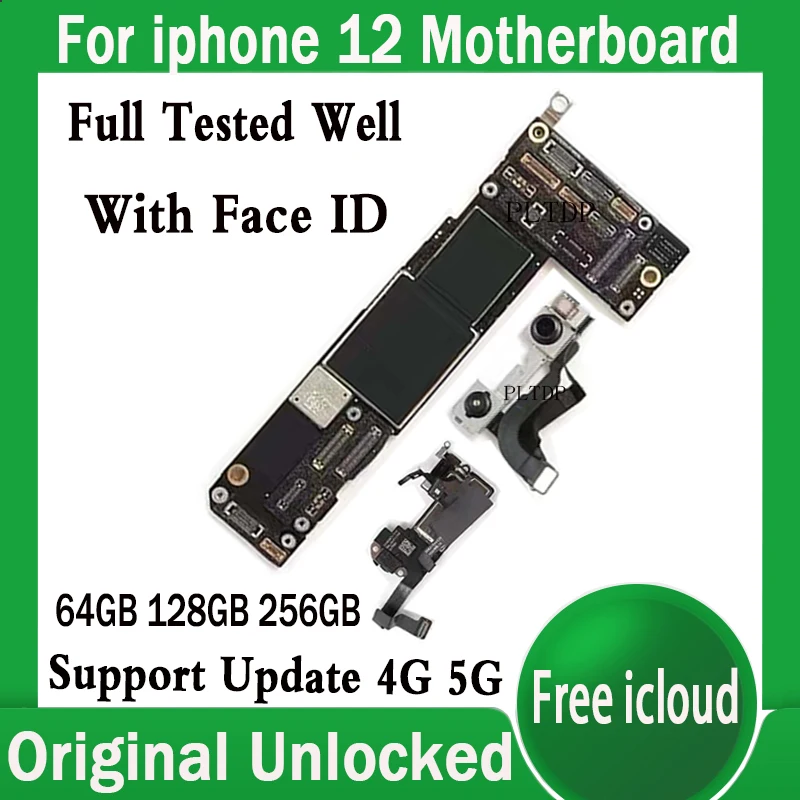 

64GB 128GB 256GB For iPhone 12 Motherboard Original With/ NO Face ID Unlocked Mainboard Free iCloud Logic Board With Full Chips